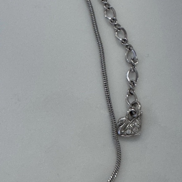 Swarovski Crystal Puffy Heart Necklace Silver Tone Rhodium Swan Logo Beautiful - Picture 4 of 5